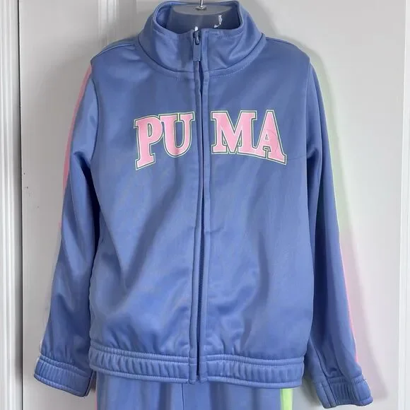 Puma Toddler Girl Matching Set Jacket And Pants Blue/Pink Tracksuit Full zip 3T - Picture 8 of 15